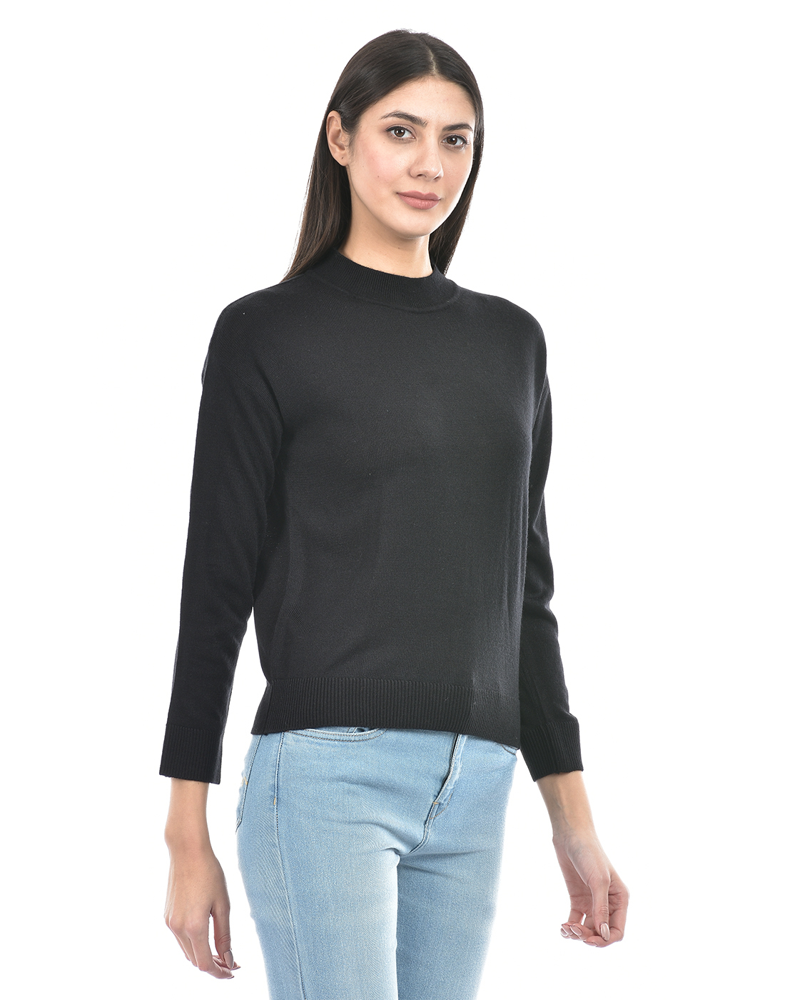 Numero Uno Women Solid Black Sweater